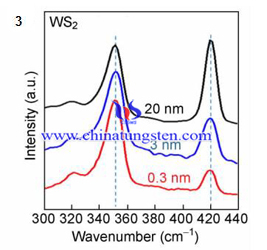 不同薄膜厚度二硫化鎢拉曼光譜圖