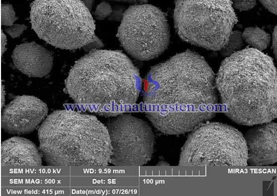 順逆氫回轉爐生產的鎢粉SEM